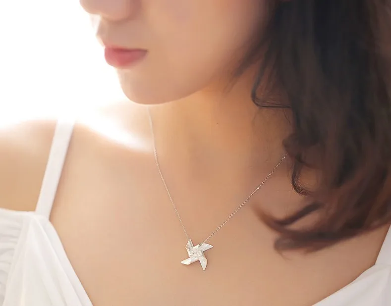 REETI Korean 925 Sterling Silver Jewelry windmill Choker Necklaces for Women Wedding Girls Statement Jewelry kolye