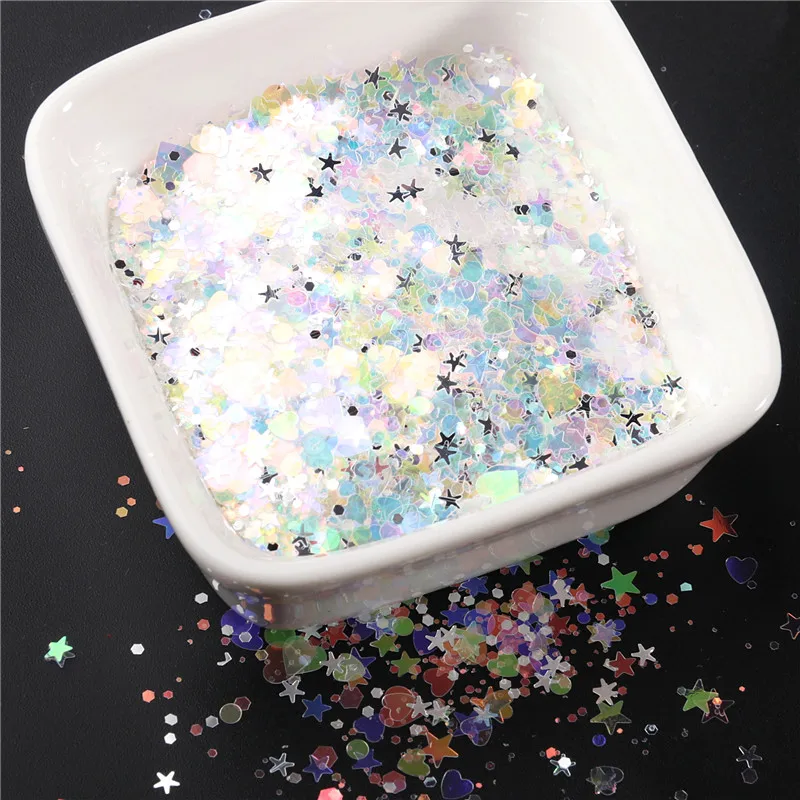 10g AB Glitter Mermaid Nail Flakes Sequins Mixed Star Heart Flowers Shape Paillette Nail Art Polish Holographic Decor Tips