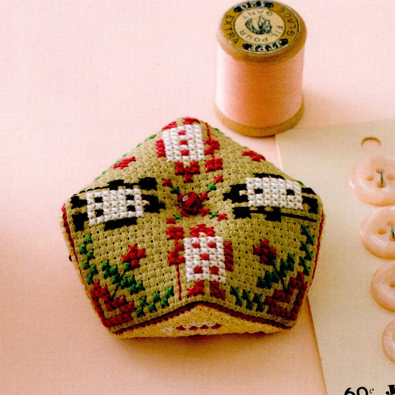 077 Cross Stitch Kits Pin Needle Cushion Biscornu Needlework DIY Kit Embroidery Set Counted Cross-Stitching Pincushion Packages