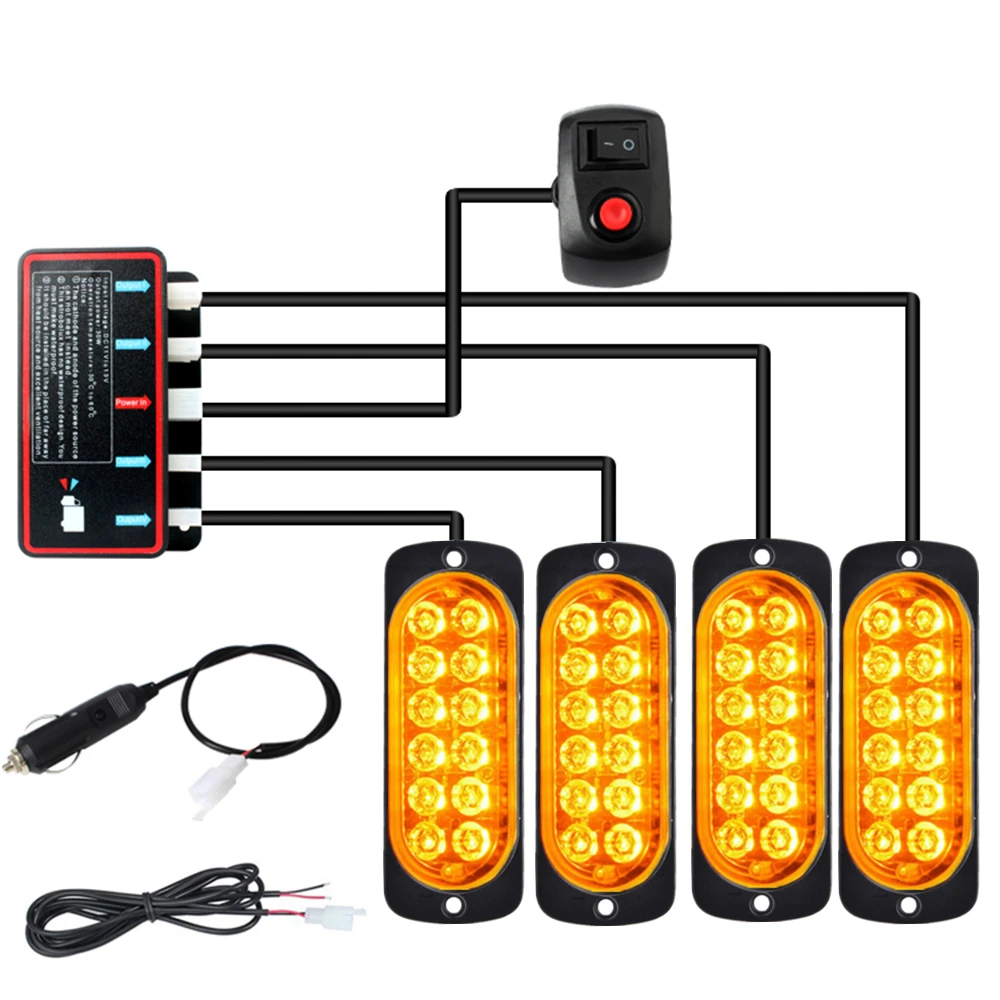 48LED Car Strobe Flashing LED Lights Lamp Emergency Orange Strobe Lights 12V  Flashing Car Light Strobe Car Warning Light