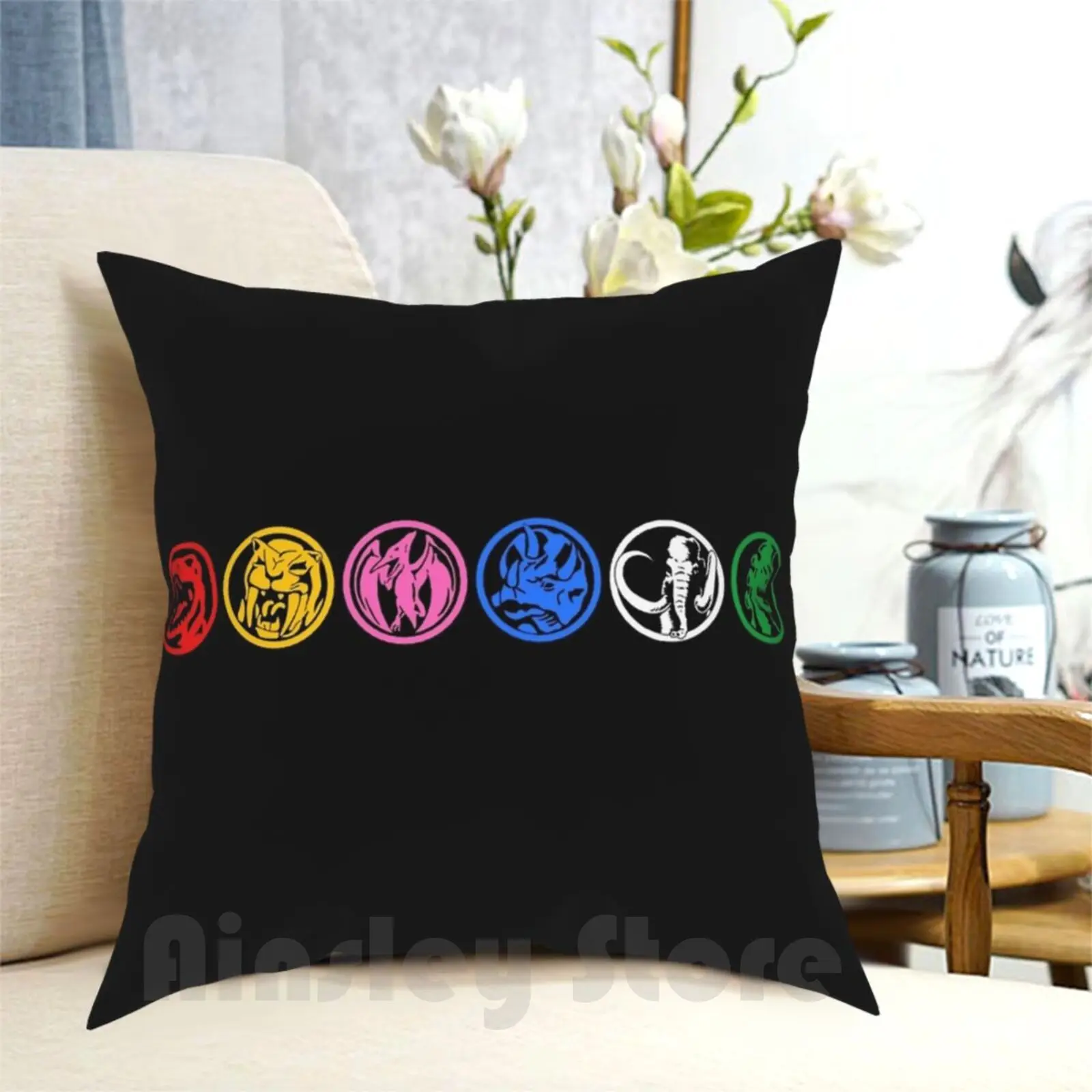 6 Power Coins Pillow Case Printed Home Soft Throw Pillow Six Power Coins Rangers Super Sentai Pink Ranger Blue Ranger