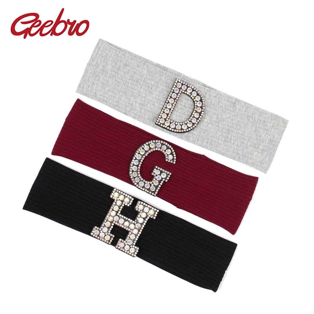 

Geebro Children Knitted Ribbed Elastic Cotton Headband Kids Soft Hairband Girls Boys With Rhinestone Letter Hair Accessories