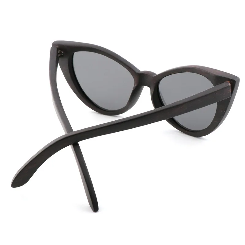 Black Cat Eye Wood Bamboo Polarized Sunglasses for Men and Women,Vintage Sun Glasses Gradient Lens UV400 Eyeglasses