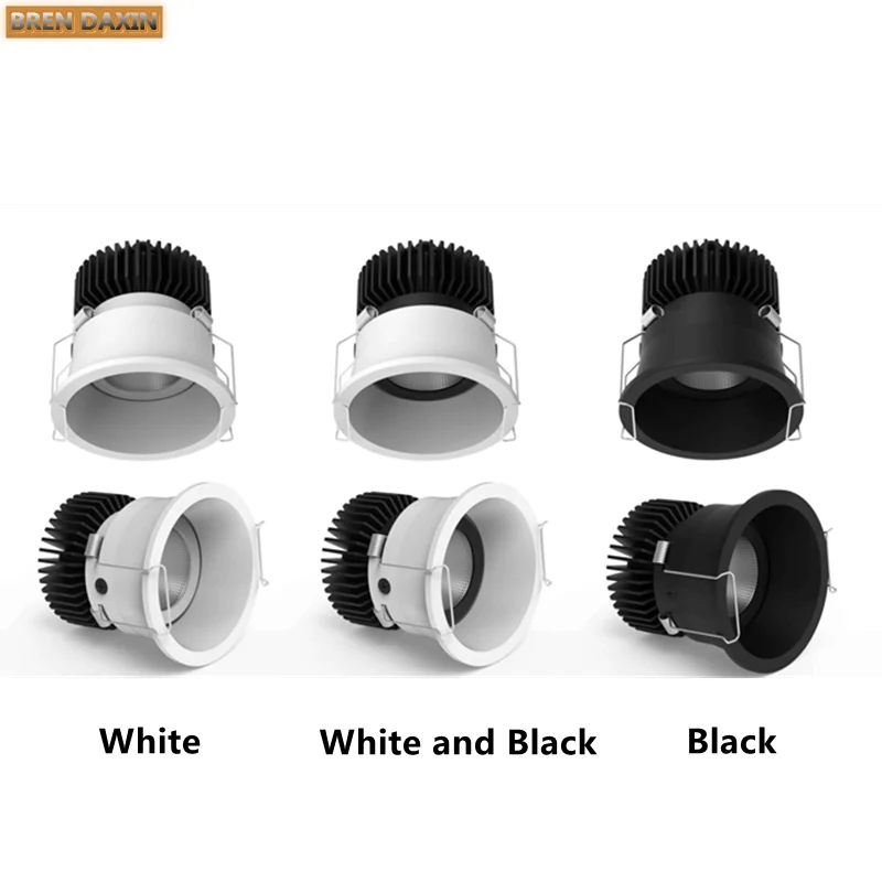 Dimmable LED recessed downlight, anti-glare circular COB spotlight AC85-265V, colors 3000K, 4000K, 6000K, indoor ceiling light