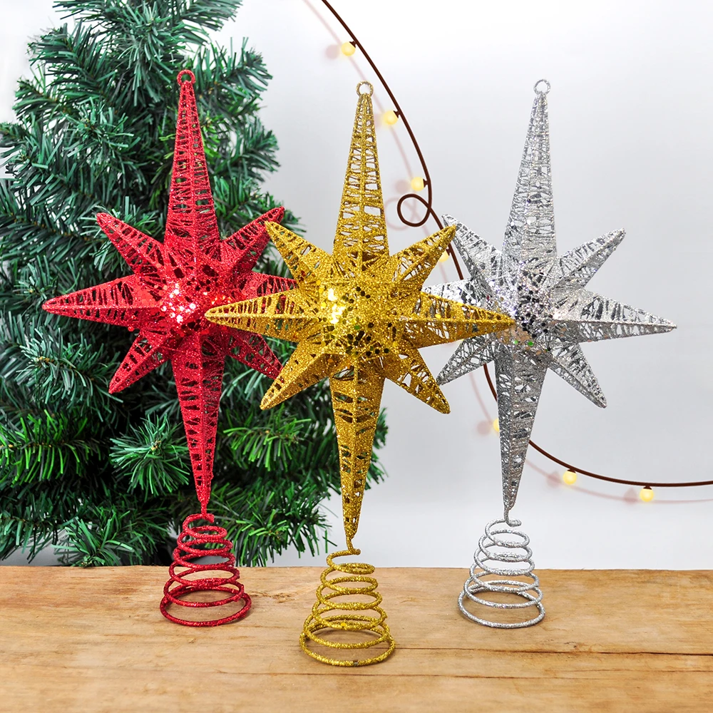 1pcs Gold Glitter Christmas Tree Top Iron Star Christmas Decorations For Home Xmas Tree Ornaments Navidad New Year 2025