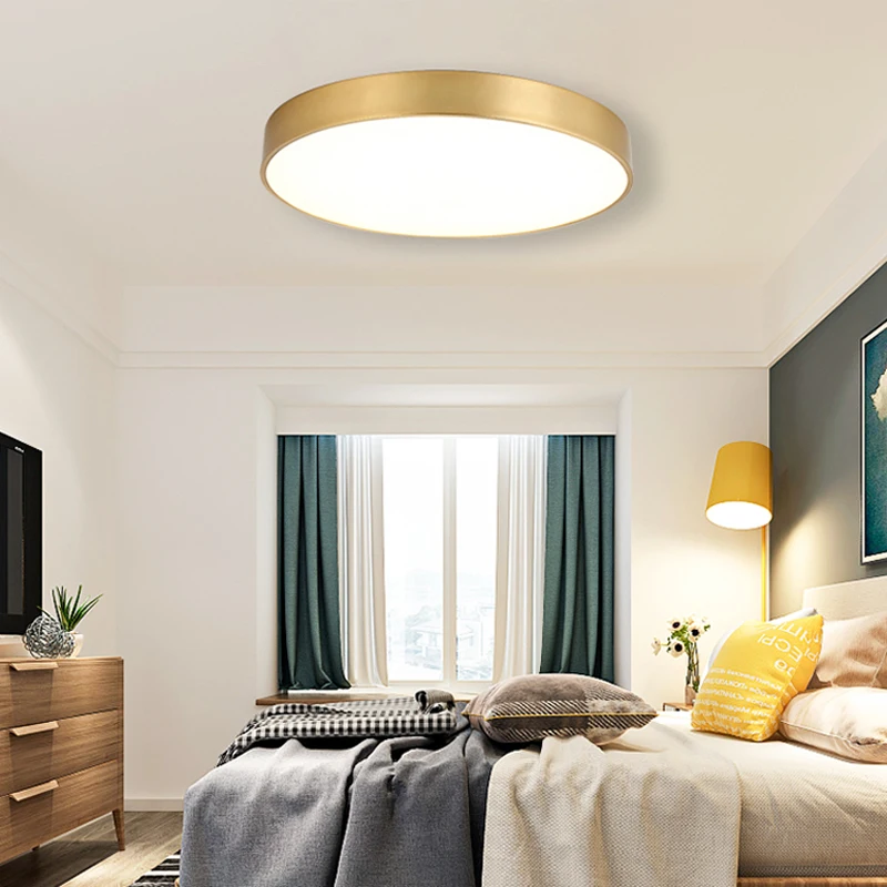 Lámpara de techo LED ultrafina, lámpara dorada, Instalación en superficie, sala de estar, dormitorio, decoración remota del hogar, iluminación