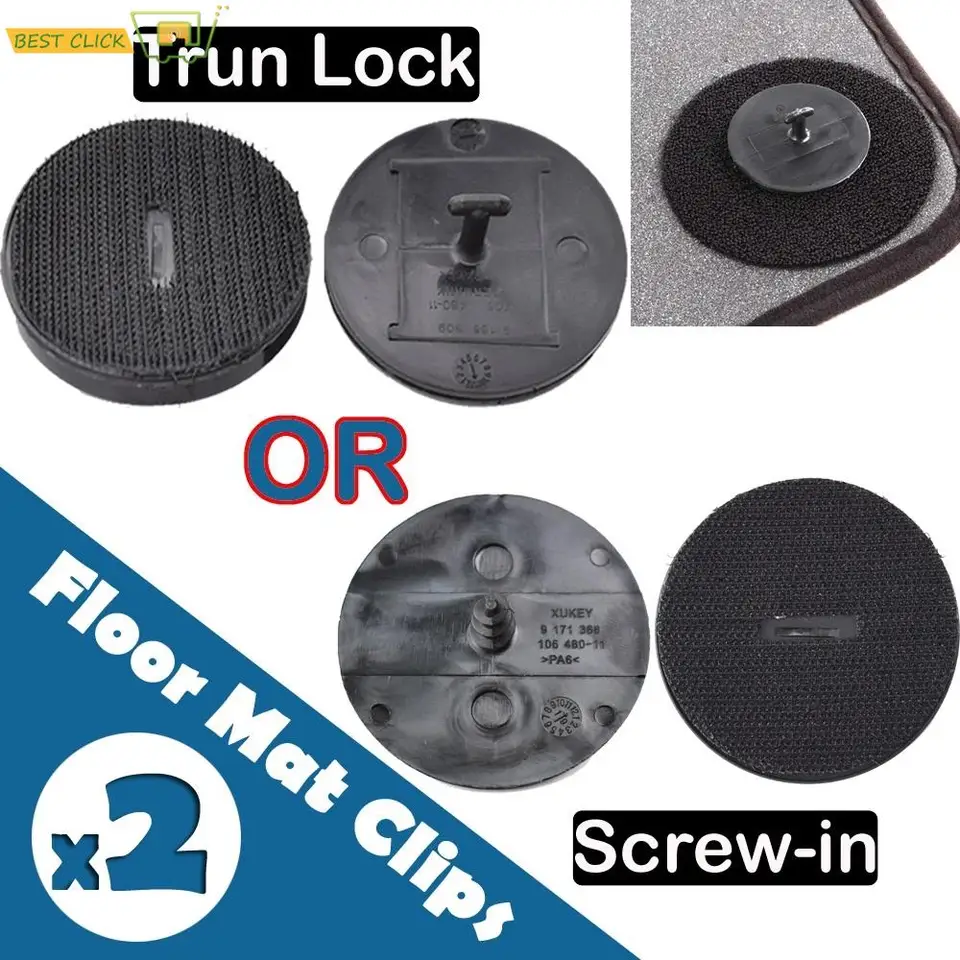 Set 4 Clip Per Tappetini Auto BMW E MINI – Fissaggio A T, Plastica Nera, Diametro 62 Mm – Compatibile Con Serie 1,2,3,4,5,6,7, X3, X4, I3, I8, Z4