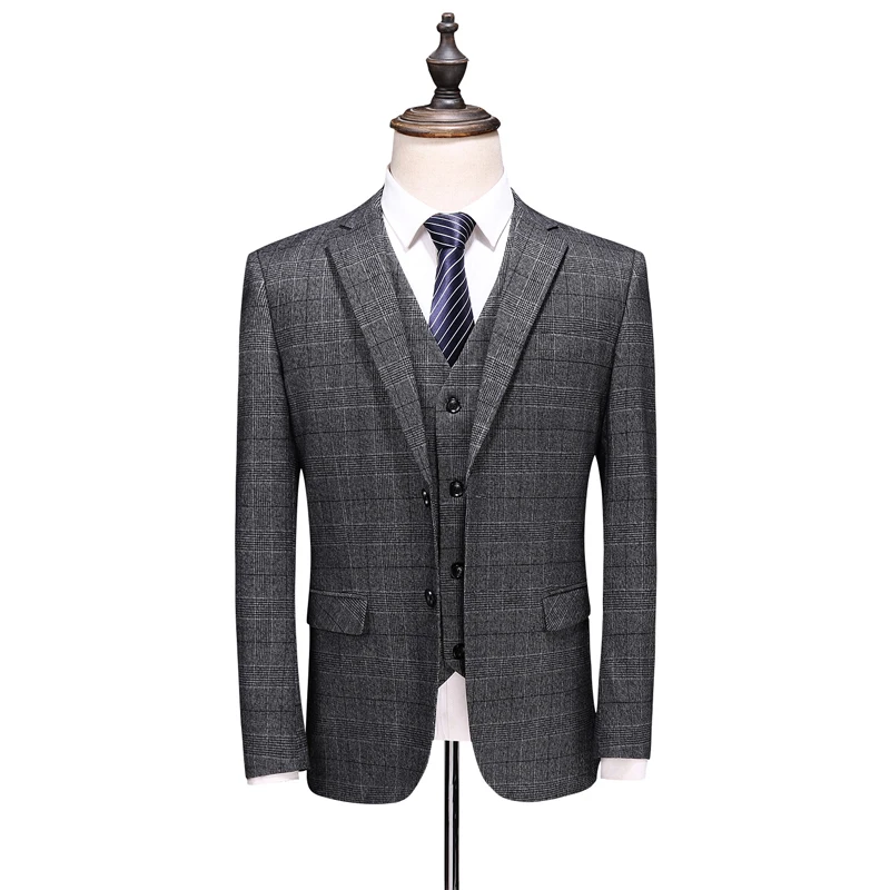 3PCS Men's Business Casual Dress Jacket Trousers WaistcoatNew Plaid Suit Three Piece Set High End Blazer Vest Pants