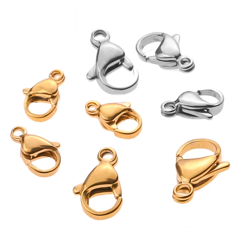 20pcs/lot Lobster Clasps Stainless Steel Jewelry Finding Clasp Hooks for Diy Necklace & Bracelet Chain Making 9/10/12/15MM