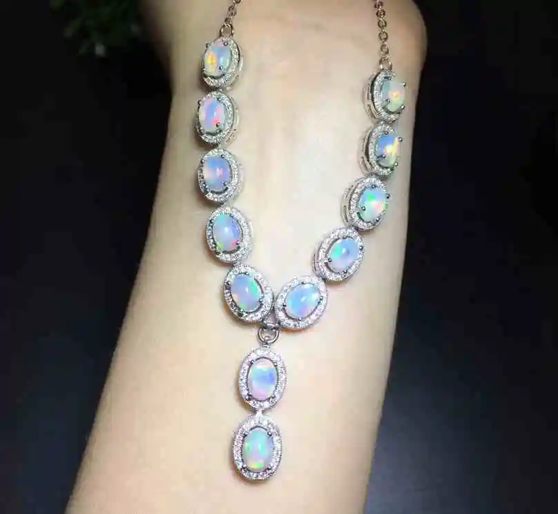 charming natural Opal Necklace real 925 Sterling Silver Women Necklace pendants fire color gemstone fine jewelry Christmas gift