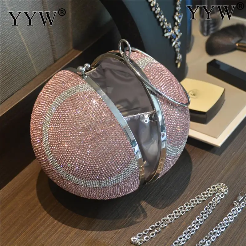 Fashion Women Clutch Bag Round Ball Bag With Rhinestone Tennis Design Ladies Girls Party Mini Purse Female Clutches Bolsas Mujer