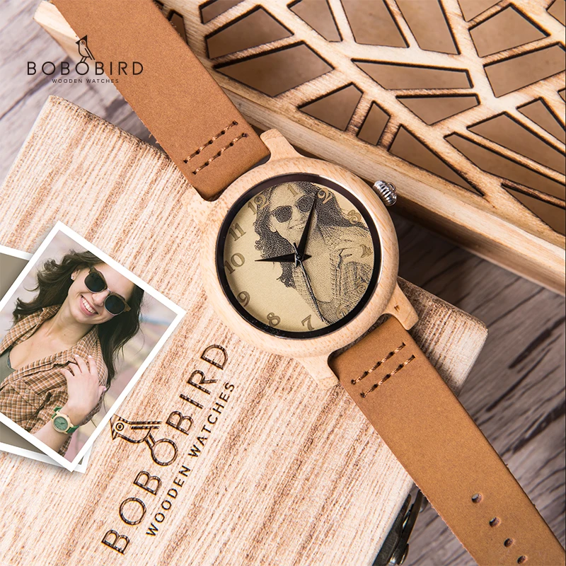 BOBO BIRD Wood Couple Watch Personalized Photo Print Lover Watches in Wooden Box Birthday Anniversary Gifts Custom Wristwatches