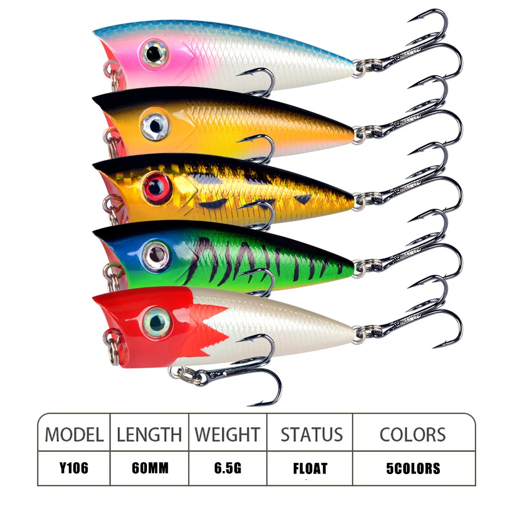 1pcs Popper Wobbler Fishing Lure 6cm 6.5g Floating Crankbait Artificial Bait Poper Pesca Carp Pike 3D Eyes