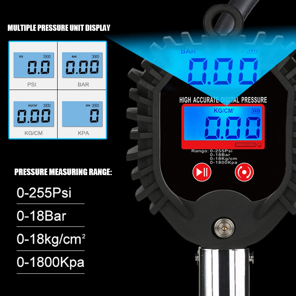 

BW-01 Car Digital Tire Pressure Gauge Gun Inflation Watch Car Inflatable Deflation 0-255Psi BAR/KPA/KG/CM