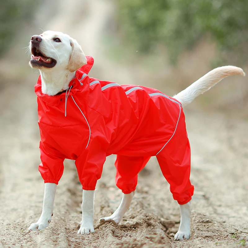 Pet Dog Raincoat Reflective Waterproof Zipper Clothes High Neck Hooded Jumpsuit For Small Big Dogs Overalls Rain Cloak Labrador