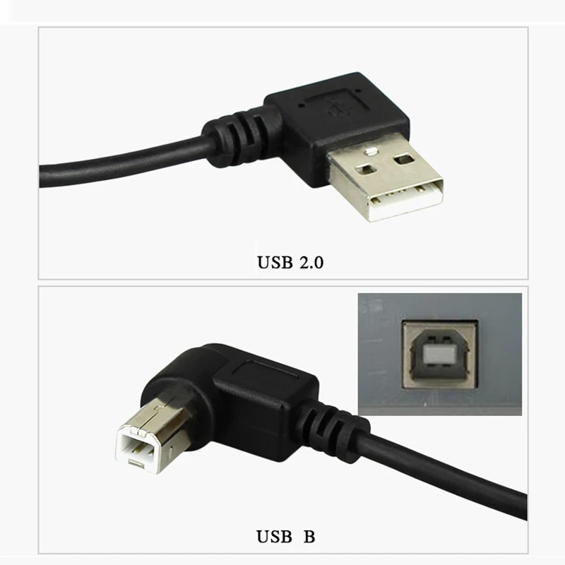 USB2.0 Printer and Scanner Right Angle Spring Retractable Data Charging Cable USB A to B 40CM