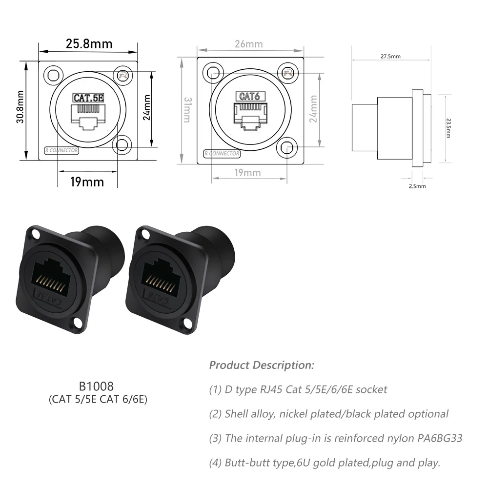 Imagem -06 - Conector Rj45 50 Peças Rede Rj45 Gato 5e Gato Painel de Montagem do Chassi Cat.5e Internet Rj45 8p8c Modular