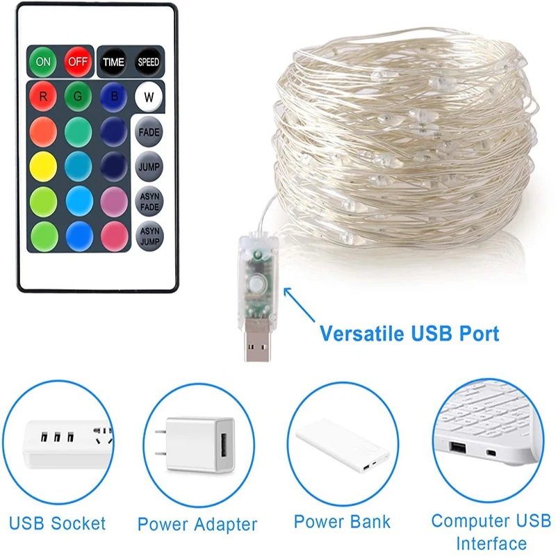 5m 10m 20m Usb Colorful Synchronous Light String Remote Control 16 Color Two-wire Colorful Synchronous Christmas Light string