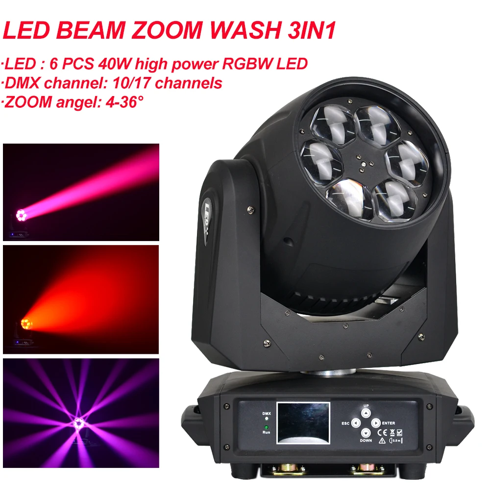 6x40W LED BEAM ZOOM WASH 3IN1 Moving Head Light RGBW Professional Stage Party Disco DJ LED Bee Eye Beam Moving Head Lights