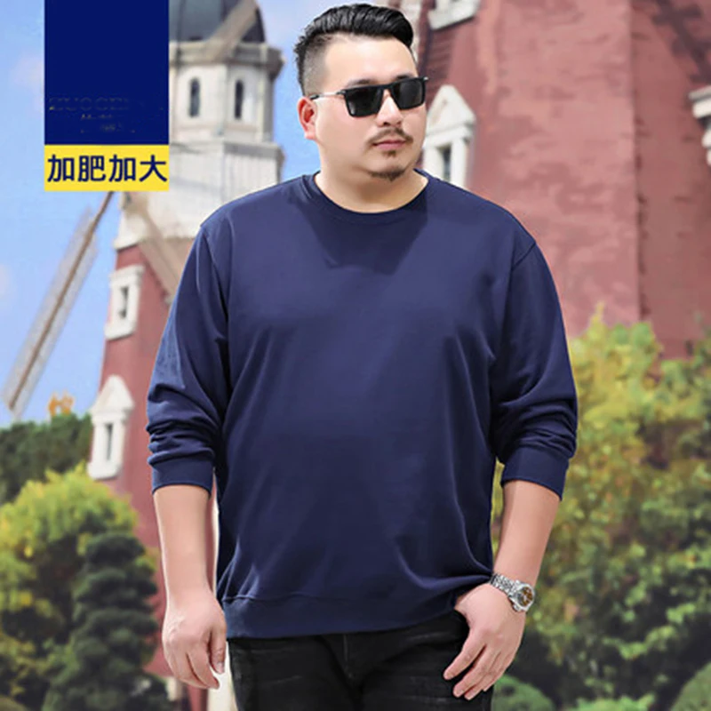 Men\'s big T-shirt plus size 7XL 8XL 9XL 10XL 11XL 12XL winter long sleeve round neck loose cotton sports black white blue top