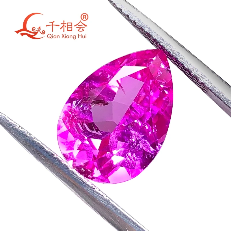 

Artificial lab created ruby light pink color pear shape natural cutting including minor cracks and inclusions loose gem stone