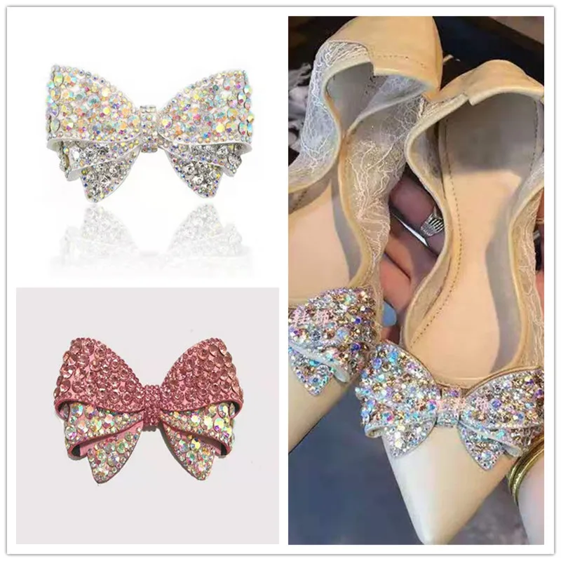 1pc Luxury Jewelry Bowknot Bow Crystal Bridal Wedding Party High Heels Shoes DIY Manual Rhinestone Shoe Decorations Shoe Flower