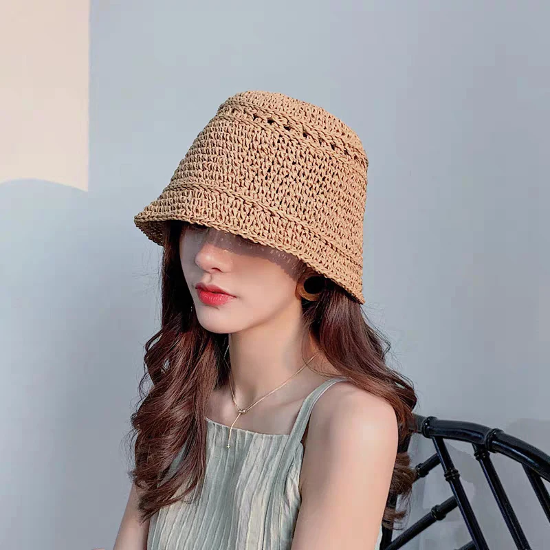 new Fashion Lady Straw Hat Women Summer Sun Visor Sun cap Panama Boater Floppy Bucket Cap Female Woman Bucket hat Straw Beach