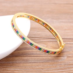 Nidin New Arrival Fashion Design Woman CZ Bangles Simple Clasp Copper Zircon Jewelry Wholesale Fine Party Wedding Gift