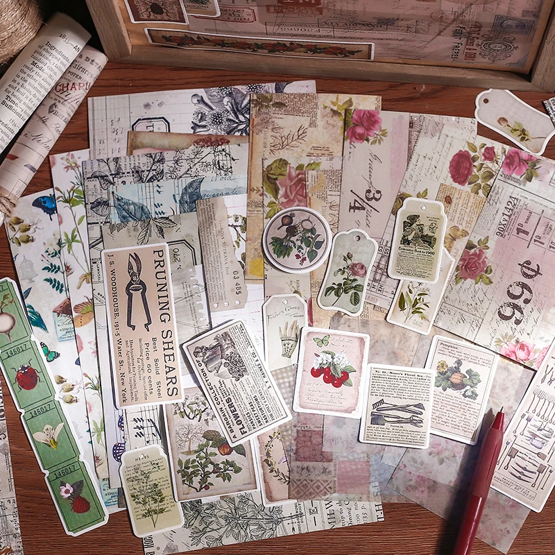 90PCS Vintage Mixed Material Package TN DIY scrapbook junk journal base collage diary happy plan gift seal decoration material