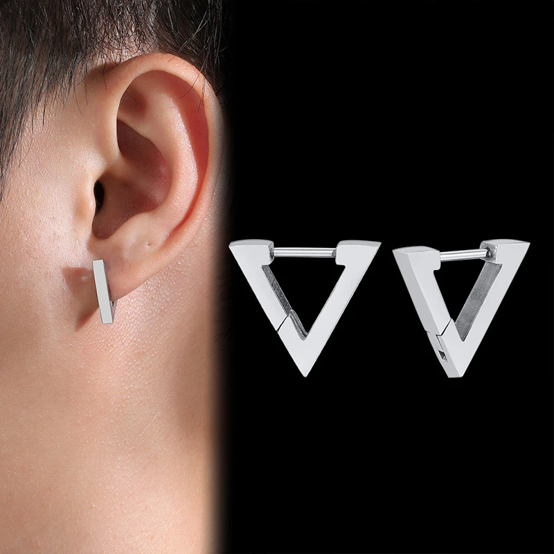 Vnox Geometric Triangle Pentagon Hoop Earrings for Men Women Unisex Stainless Steel Ear Accessory Chic Minimalist Jewelry