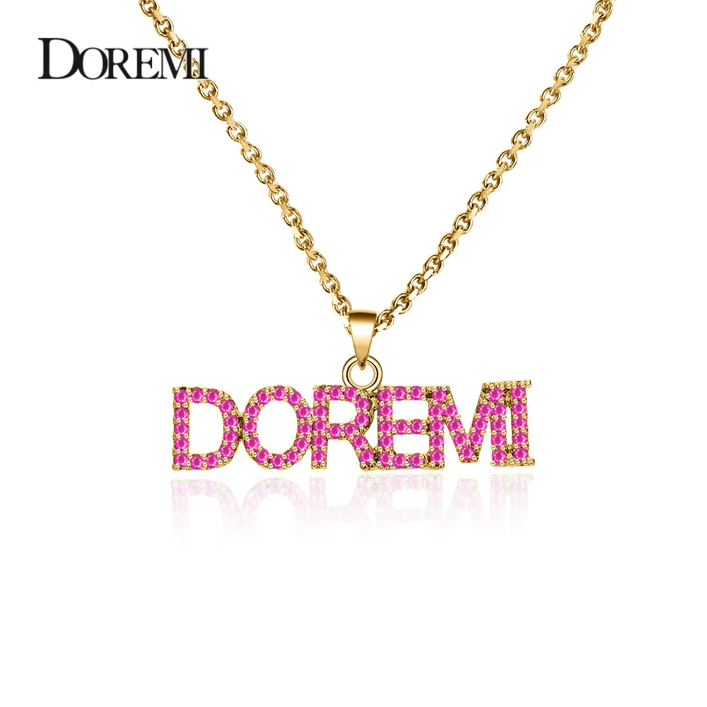 

DOREMI 4Colors 3A Zircon Personalized Custom Name Necklace for Women Men Pendant Stone Chain Zirconia Necklace 4mm Cuban Chain