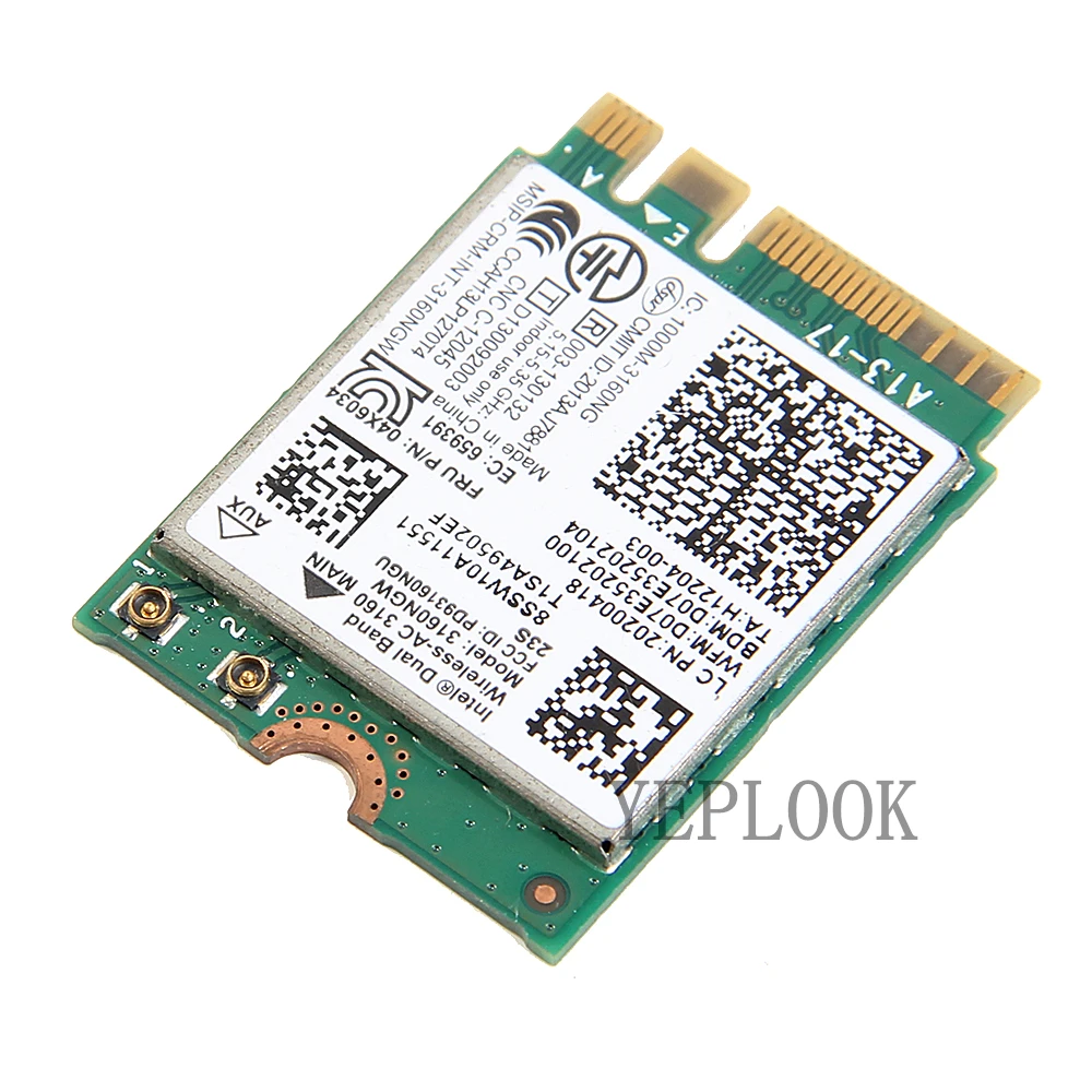 Scheda Wifi AC3160 3160NGW 433Mbps Bluetooth4.0 Dual Band 2.4G/5GHz M.2 NGFF per Lenovo Y40 Y50 E550 E450 Yoga 3 B70 E550 G40 G70