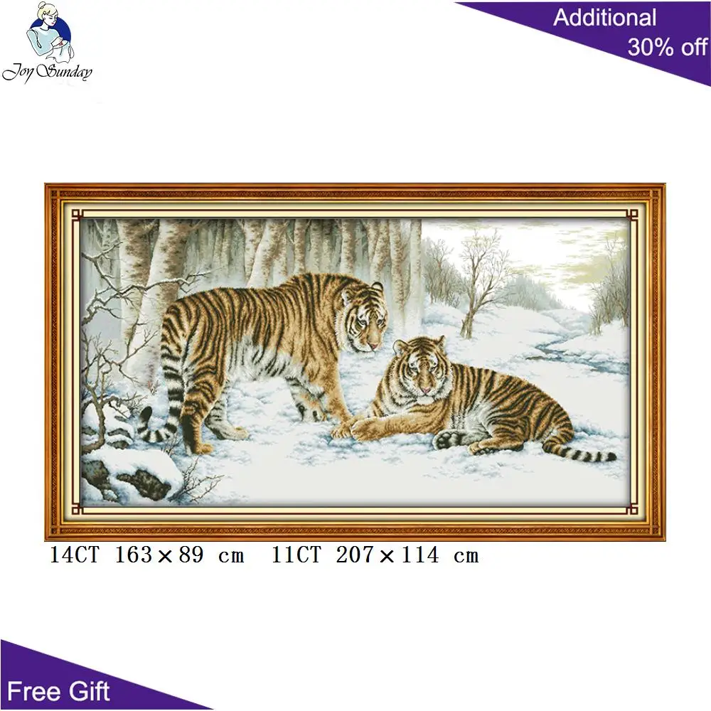 

Joy Sunday Tiger Cross Stitch, 14CT, 11CT Stamped and Counted Cross Stitch Kits, Snow Animal Home Decoration, D210