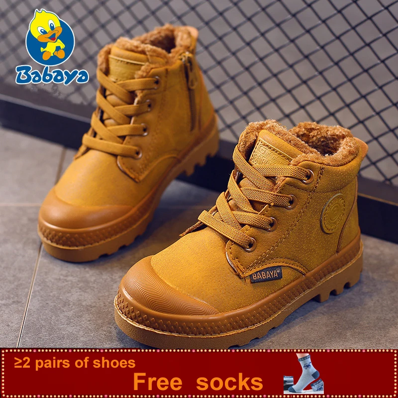 Children Boy Boots kid Sneaker High leather  Boots for boy Rubber Anti slip Snow Boot Fashion Lace-up Winter Shoes  toddler bota