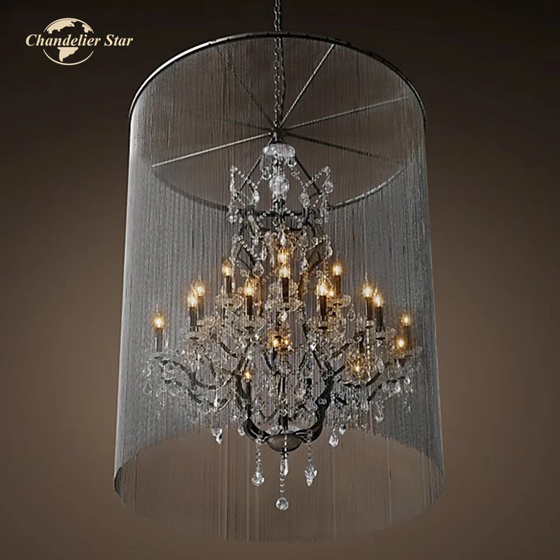 

Люстры в ретро стиле, современные светильники в виде птичьей клетки, черные металлические хрустальные лампы К9, домашний декор, лампа для спальни, гостиной, фермерского дома