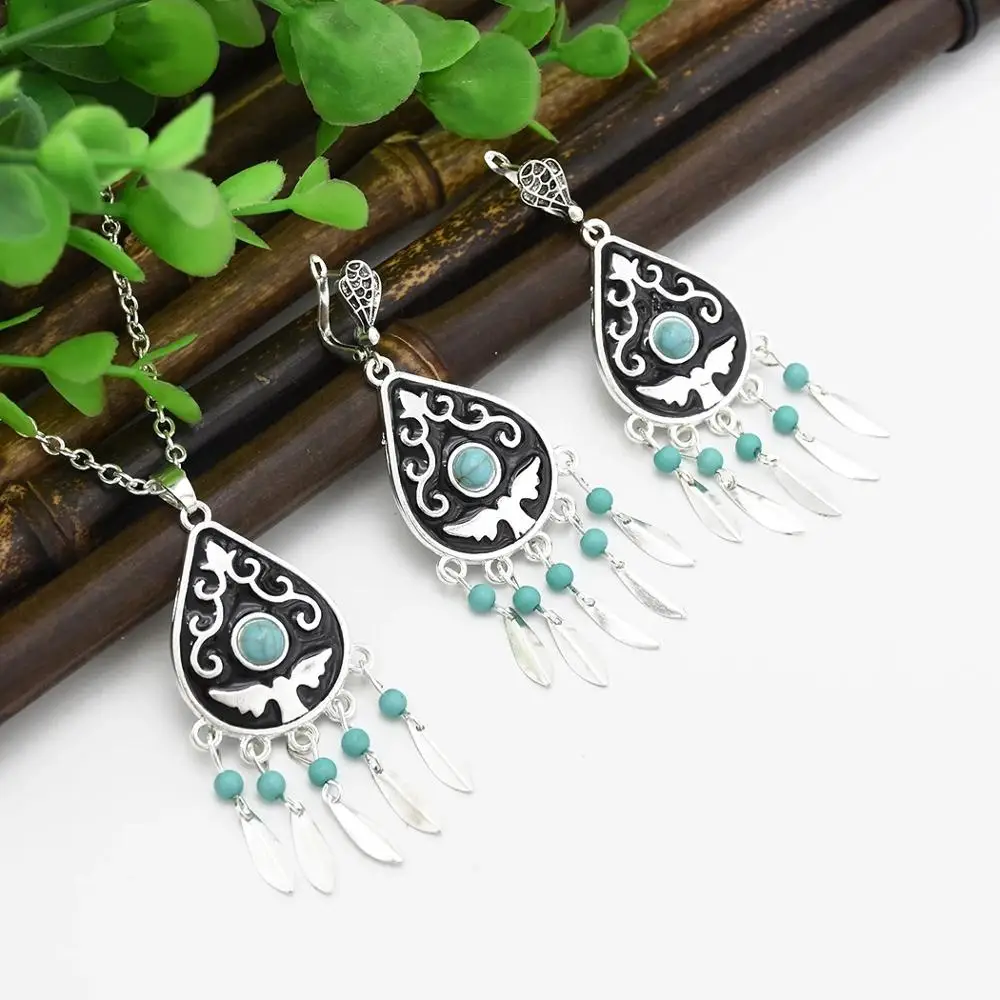 4 Styles Vintage Tibet  Fashion Jewelry Set Beads Tassel Pendant Necklaces Earrings Sets for Women Boho Turkish Jewelry