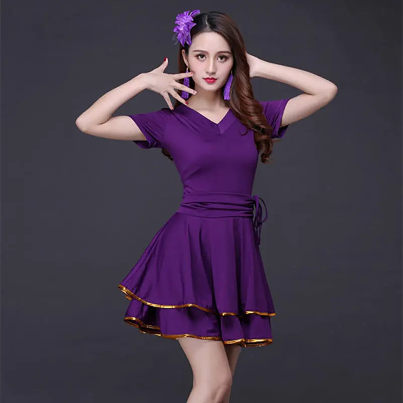 Fashion 3 Color V-Neck Latin Dancing Dress One-Piece Dress For Female Ballroom Tango Costumes  Latin Dance Practice Wear