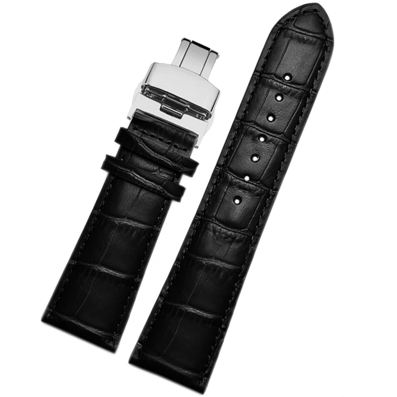 Genuine Leather Watch-Strap Band with Butterfly Clasp