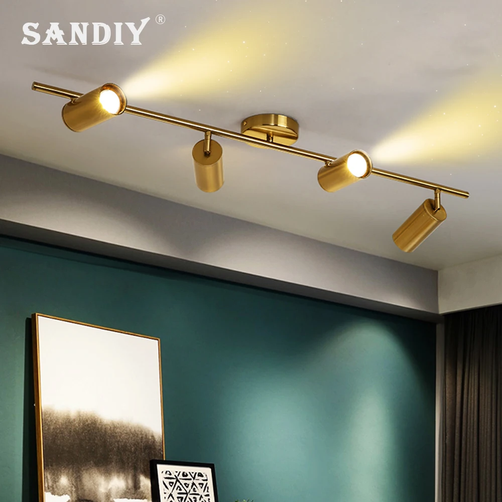 SANDIY Double/Three Head Spotlight LED Ceiling Downlights Surface Mounted Spot Lamps for Home Shop Display Track Light Gold