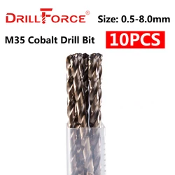 10PCS 0.5mm-8.0mm M35 HSS-CO Cobalt Drill Bits HSS Twist Drill Bit For Stainless Steel (0.5/1.5/2/2.5/3/4/4.5/5/5.5/6/6.5/7/8mm)