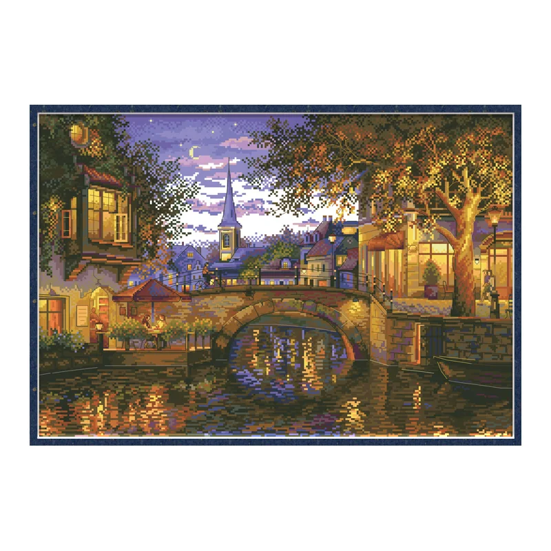 

City in Midnight Counted Cross Stitch Patterns Kits Unprinted Canvas Embroidery Sets 11 14CT DIY Needlework Home Decor Paintings