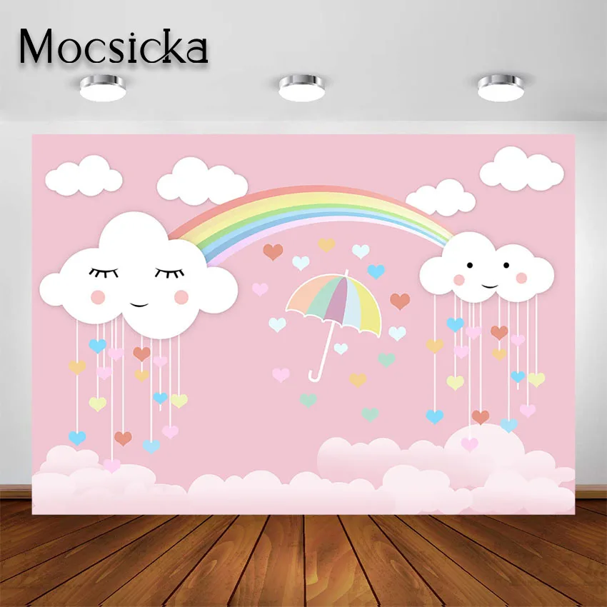 Mocsicka Newborn Artistic Rainbow Photo Background Sweet Pink Sky Clouds Baby Portrait Photographic Backdrop for Photo Studio