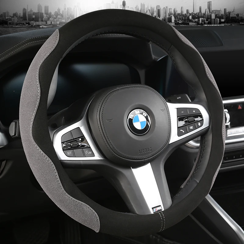 38CM Suede Cow Leather Car Steering Wheel Cover for BMW X1 X2 X3 X4 E84 F84 F39 E83 F25 G01 F97 F26 G02 F98 Auto Accessories