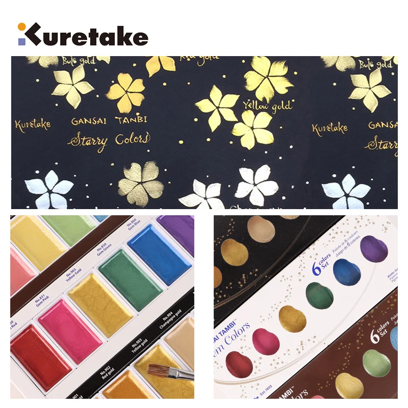 Imagem -04 - Kuretake Gansai Tambi Tinta Aquarela Sólida Estrelado Pérola Joia Cores Metálicas Peroladas Suprimentos de Pintura de Cor de Água