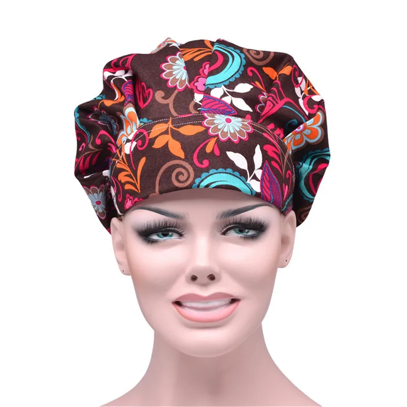 Scrub Caps donna fiore stampato Bouffant Sweatband cappelli di cotone cappelli per capelli abbigliamento da lavoro