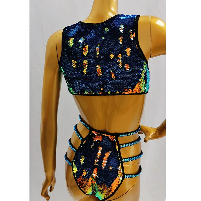 Nieuwe Mode Pailletten Bikini Badpak Sets Sexy Borduren Kostuum Fashion Rave 20 Edc Jurk Kostuums Custom Beach Kleur Jurk