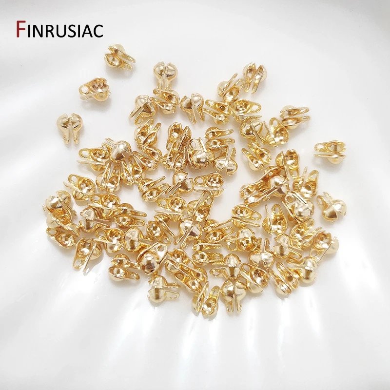 3mm/4mm Calotte Crimp Bead Tip Knot Cover 14K Gold Plated Connector Clip Clasp Fittings Component Double-Cup Bead Tips Wholesale