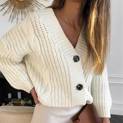 Cardigan décontracté à manches longues pour femmes, pull à col en V, style manteau côtelé, streetwear à la mode, automne et hiver