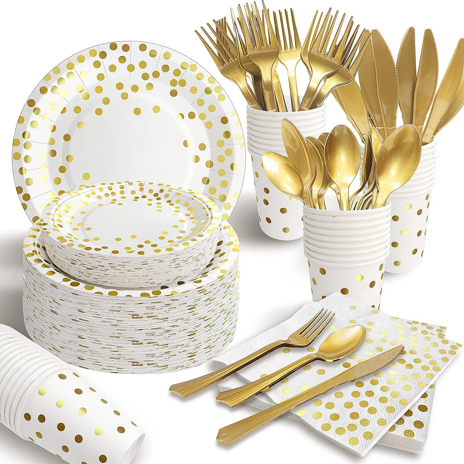 Birthday Anniversary party decorPink Gold Dot Party Supplies Disposable Party Dinnerware Golden Dot Paper Plates Napkins Cups