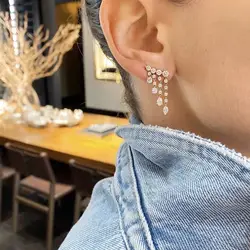 Hibride Latest New Design Tassels Stud Earrings for Women Wedding Party CZ Cubic Zirconia Earring  brincos para as mulhere E-525